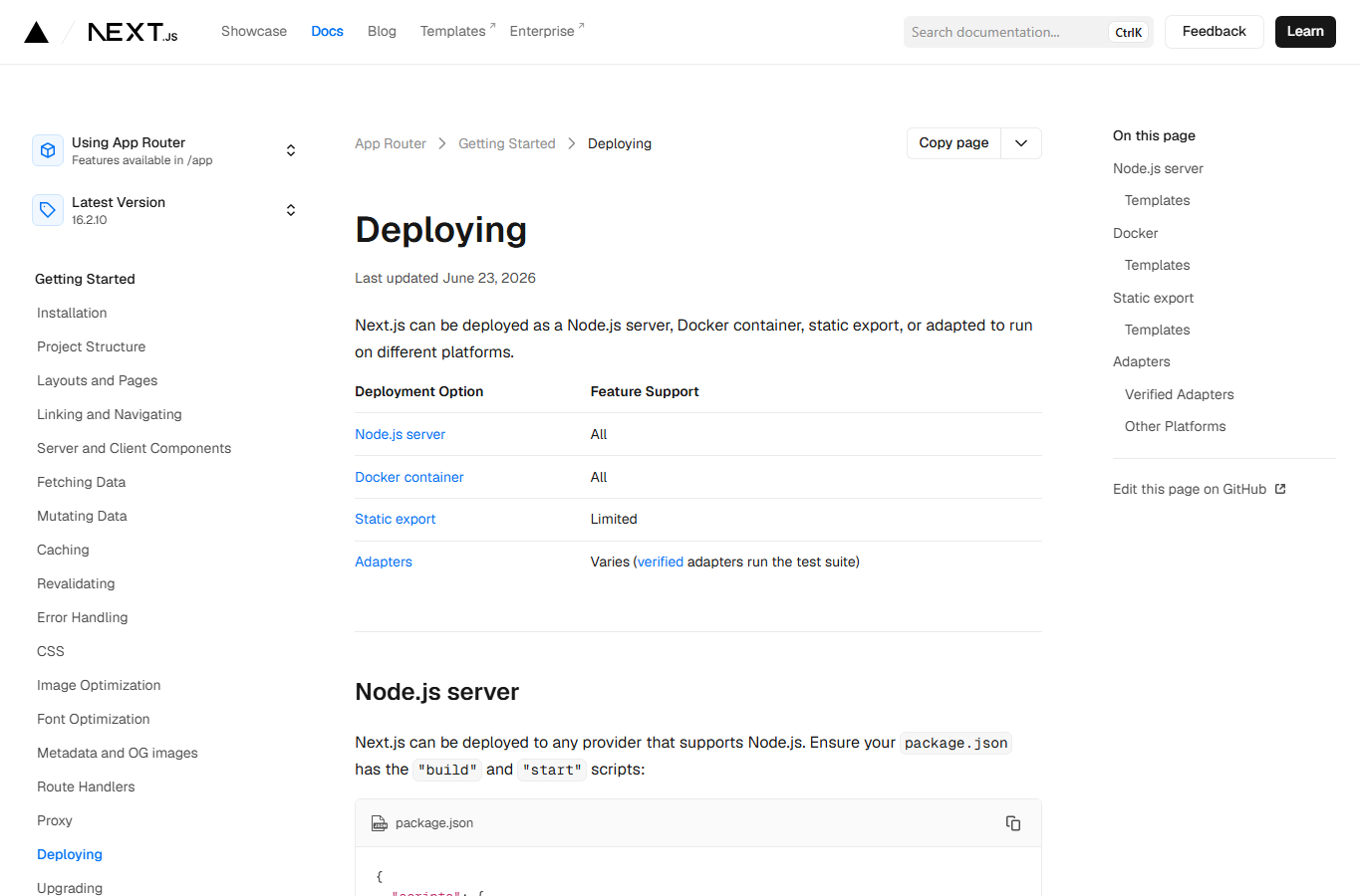 Next.js deploying 文档截图