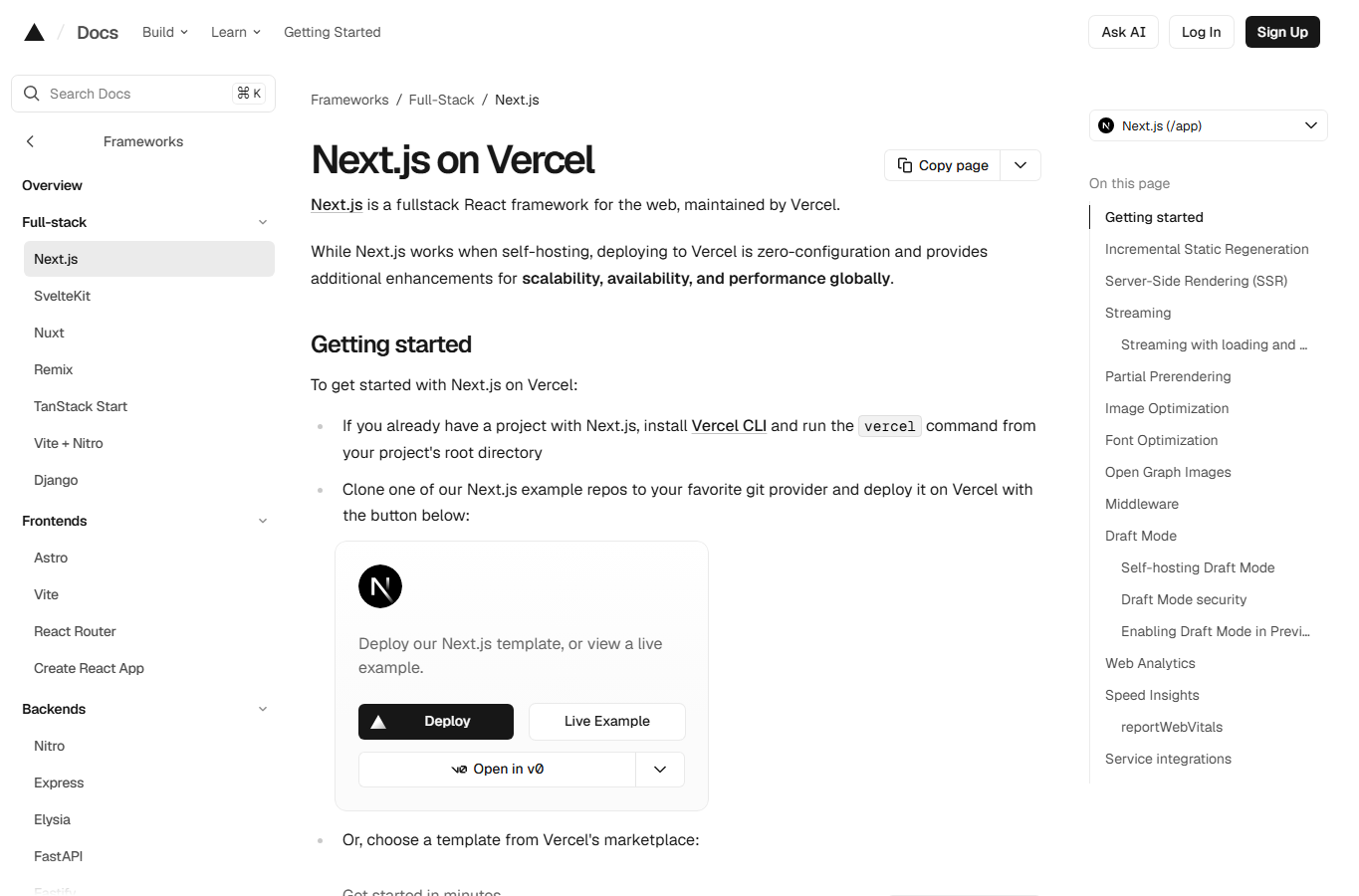 Vercel Next.js 文档截图