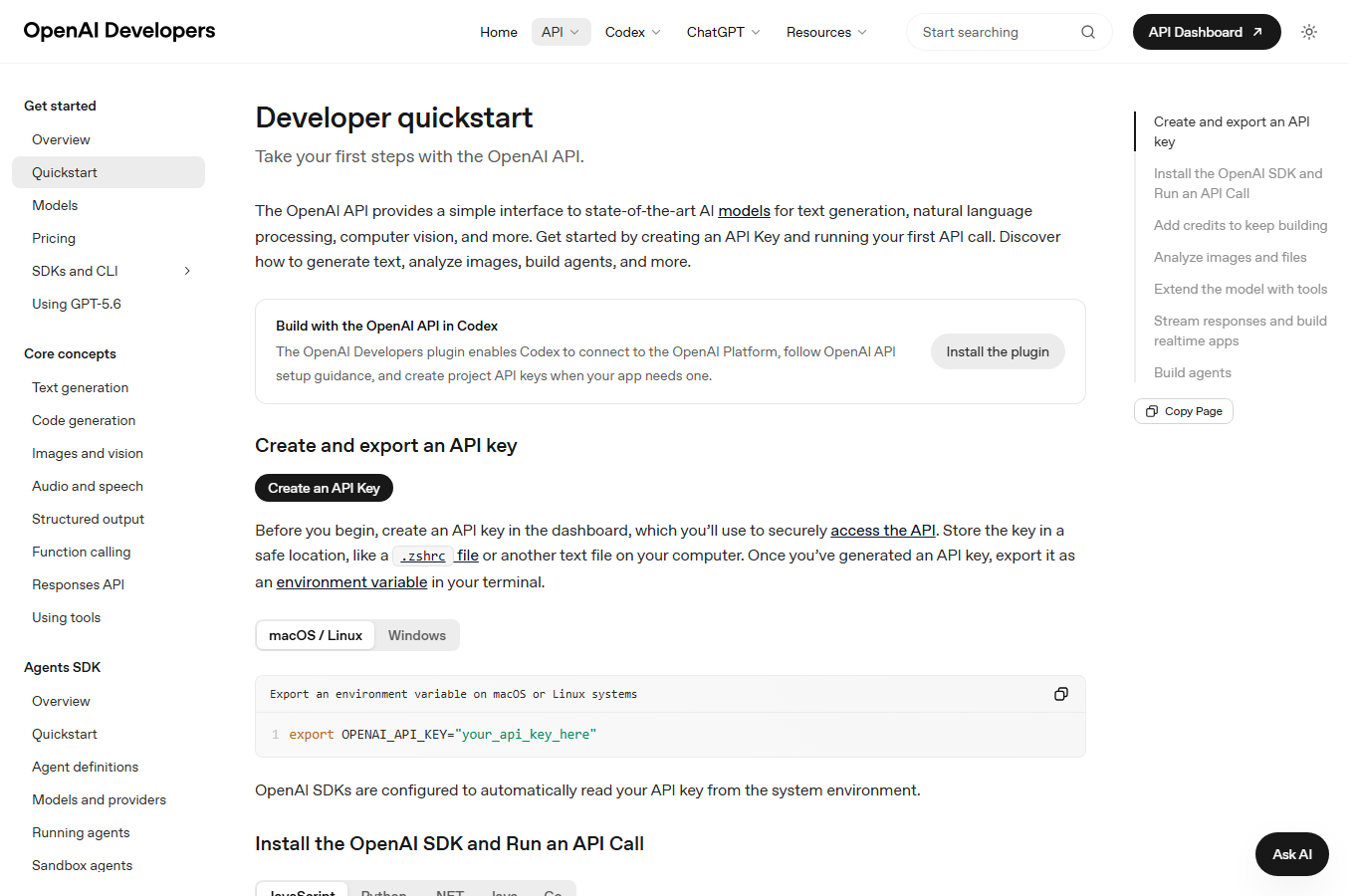 OpenAI API quickstart 截图
