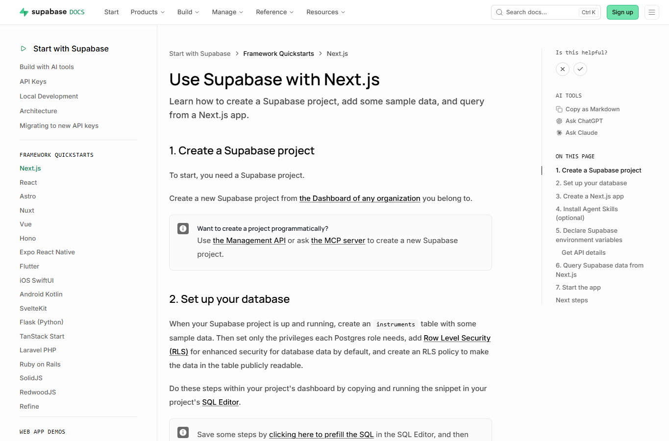 Supabase Next.js 快速开始截图