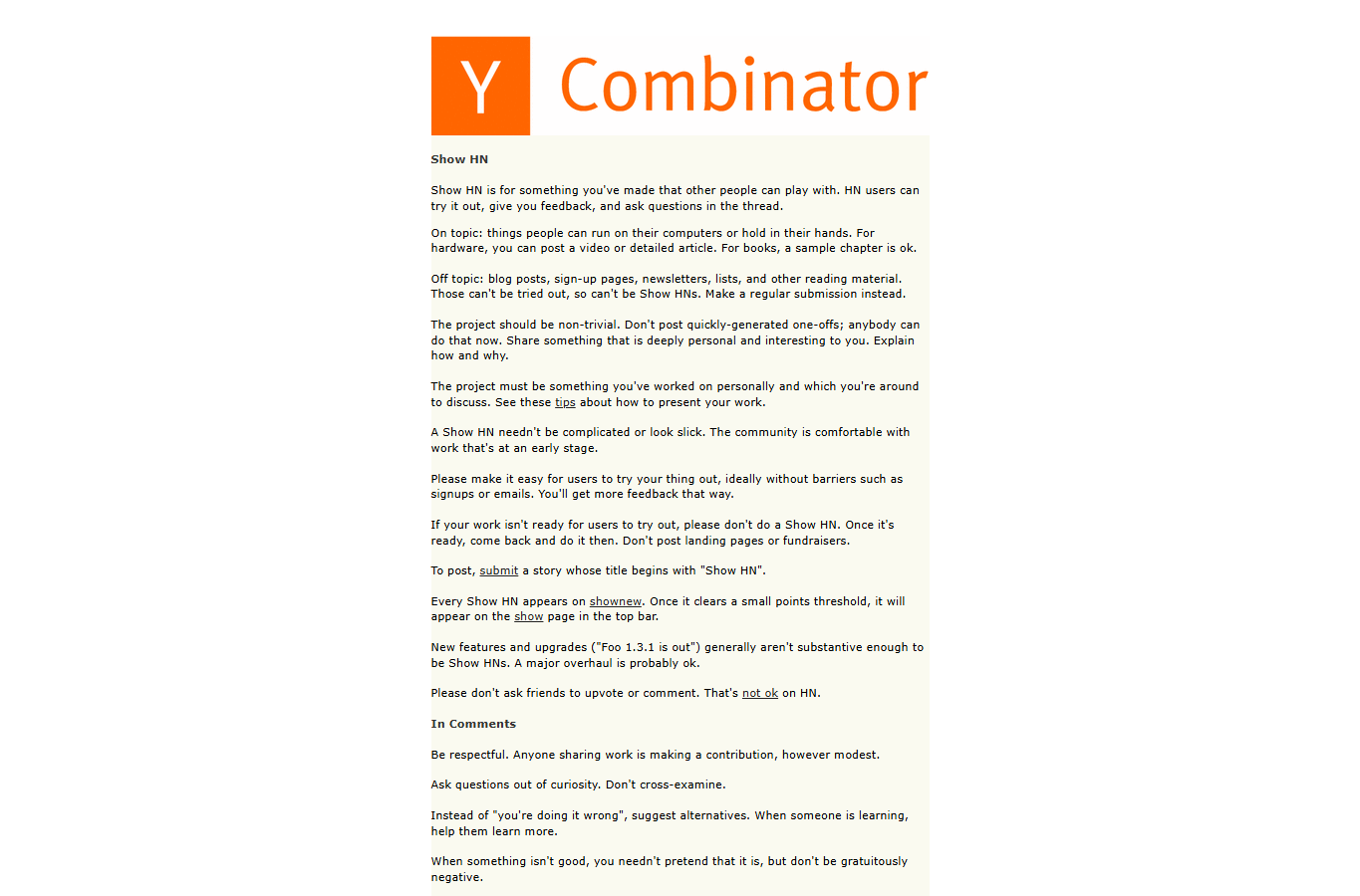 Show HN guidelines 截图