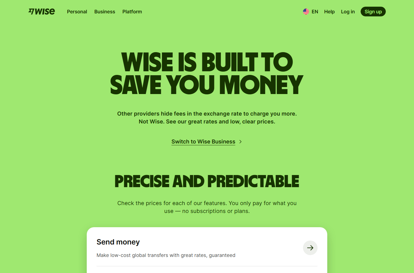 Wise pricing 页面截图